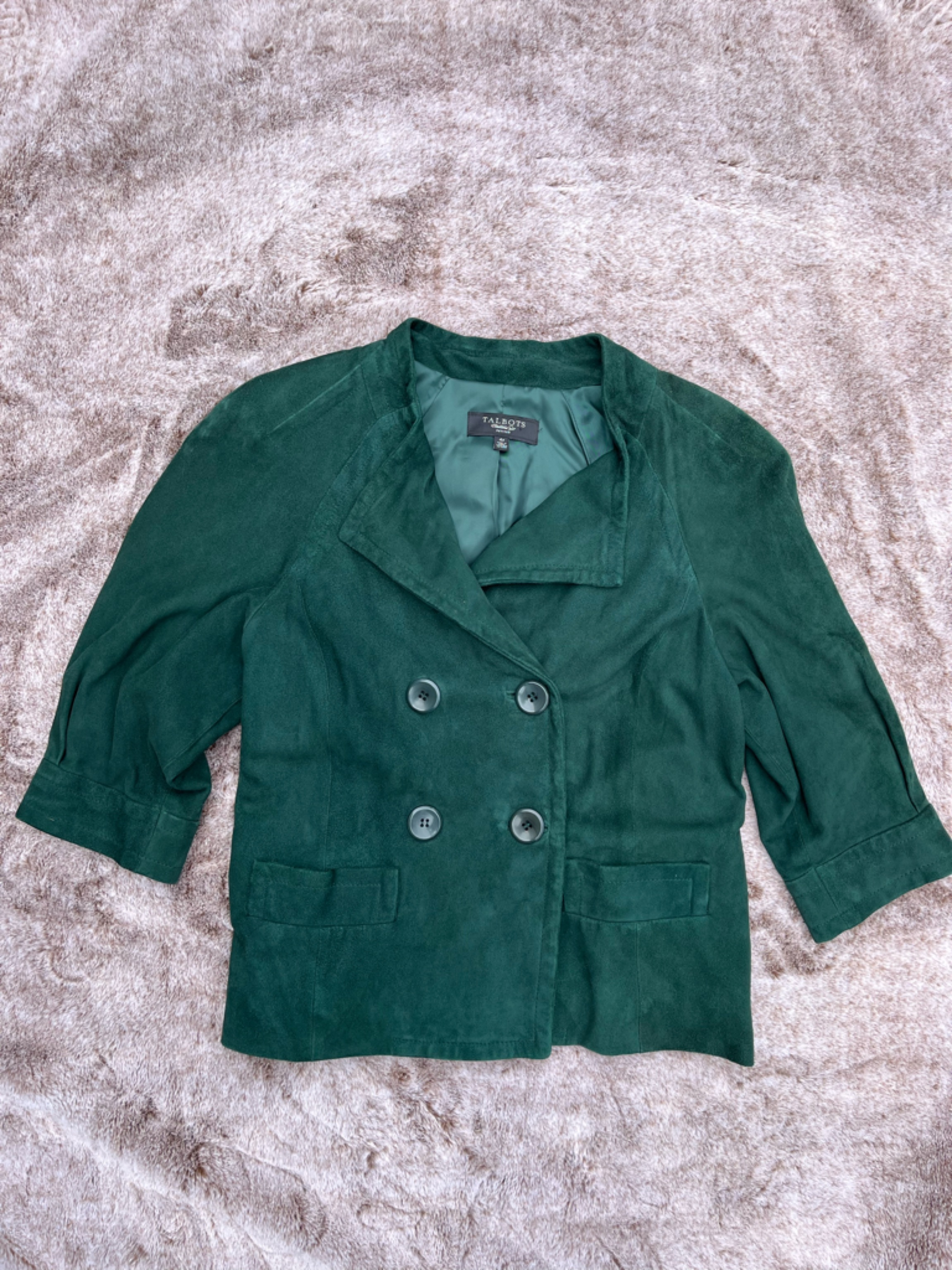 Talbots Green Double-Breasted Suede Blazer